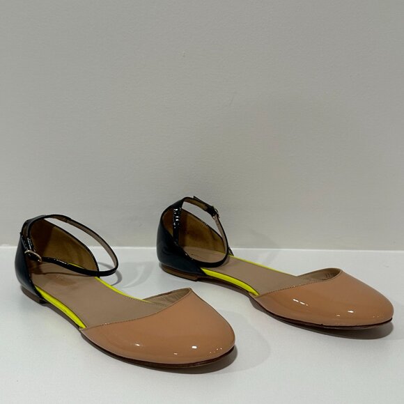 Jcrew Cece Patent Flats Ankle Strap Navy Nude Size 8 - Picture 1 of 10